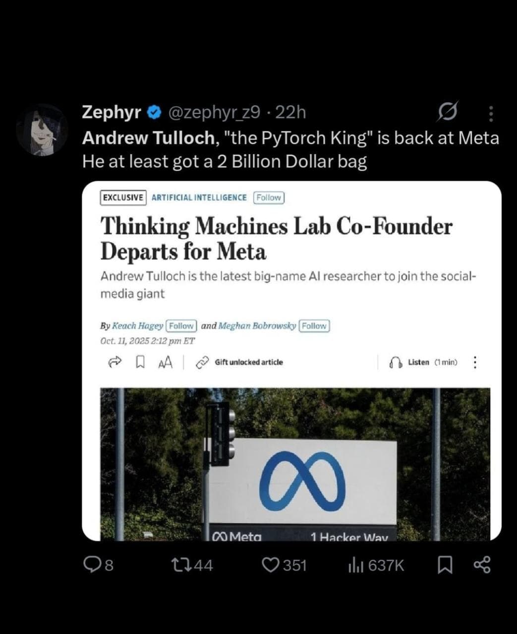 Thinkings machines lab co-founder departs for Meta